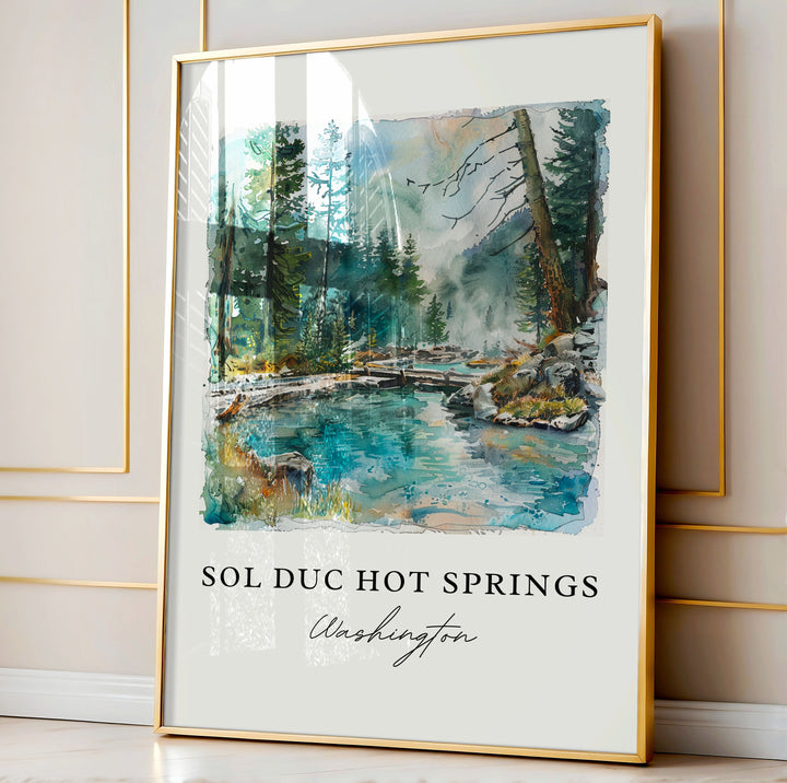 Sol Duc Springs WA Art, Sol Duc Falls Print, Sol Duc River WA Watercolor, Olympic National Park Gift, WA Travel Poster, Housewarming Gift