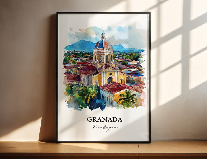 Granada Wall Art, Lake Nicaragua Print, Nicaragua Watercolor Art, Granada Nicaragua Gift, Travel Print, Travel Poster, Housewarming Gift