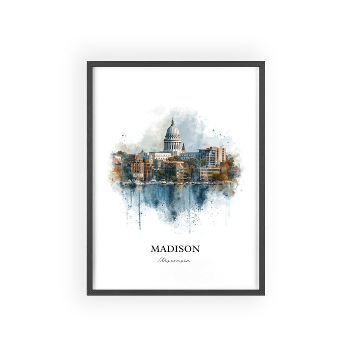 Madison WI Wall Art, Madison Print, Wisconsin Watercolor Art, Madison Wisconsin Skyline Gift, Travel Print, Travel Poster, Housewarming Gift