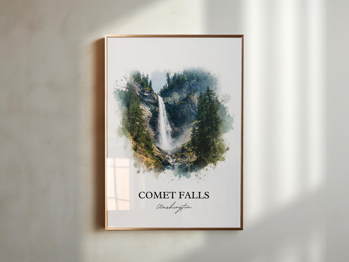 Comet Falls WA Wall Art, Washington Print, Comet Falls Watercolor Art, Comet Falls Gift, Travel Print, Travel Poster, Housewarming Gift