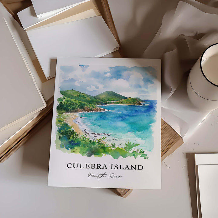Culebra Island Art, Culebra Island Print, Culebra Island PR Watercolor, Flamenco Beach Gift,