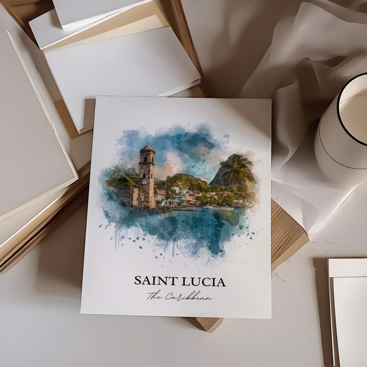 Saint Lucia Wall Art, St. Lucia Print, Caribbean Watercolor Art, St. Lucia Gift, Travel Print, Travel Poster, Housewarming Gift