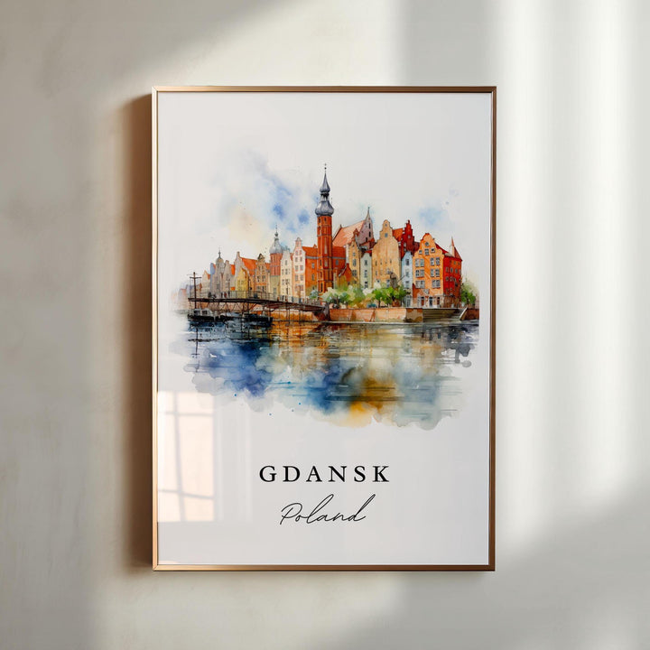 Gdansk Wall Art, Gdansk Poland Print, Gdansk Watercolor Art, Gdansk Poland Gift,