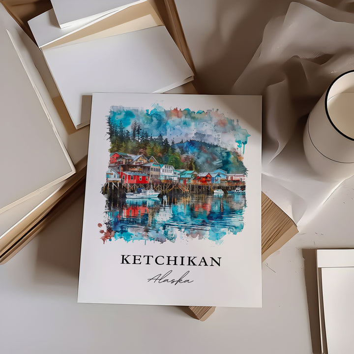 Ketchikan Wall Art, Revillagigedo Island Print, Ketchikan Watercolor, Inside Passage AK Gift,