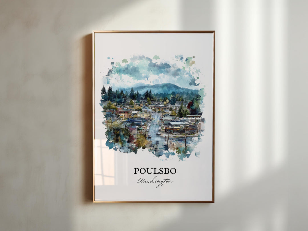 Poulsbo WA Wall Art, Poulsbo Print, Kitsap County WA Watercolor Art, Poulsbo Washington Gift, Travel Print, Travel Poster, Housewarming Gift