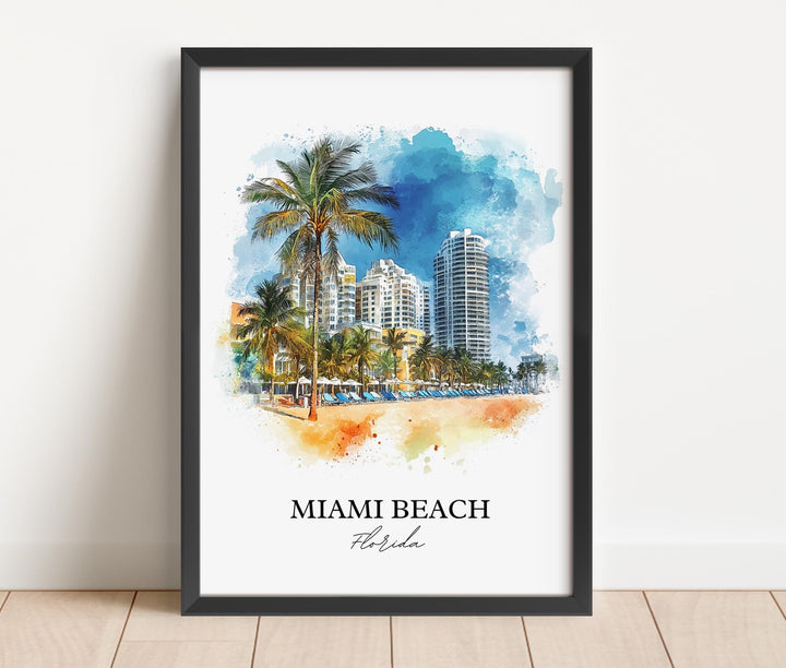 Miami Beach Wall Art, South Florida Print, Miami FL Watercolor Art, Miami Beach Gift, Travel Print, Travel Poster, Housewarming Gift