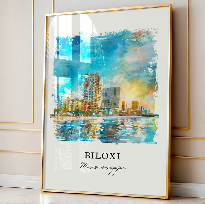 Biloxi Mississippi Art, Biloxi Print, Biloxi Beach Watercolor, Biloxi MS Gift, Travel Poster, Housewarming Gift