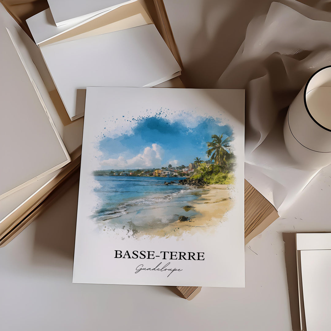 Basse-Terre Wall Art, Guadeloupe Print, Guadeloupe Watercolor Art, Caribbean Gift, Caribbean Travel Print, Travel Poster, Housewarming Gift