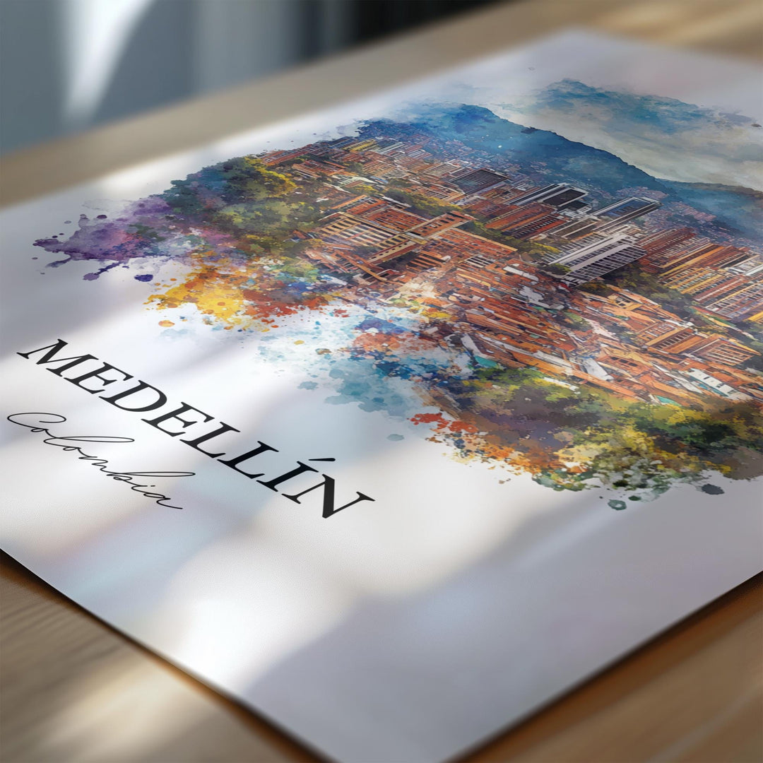 Medellín Wall Art, Colombia Print, Colombia Watercolor Art, Medellín Colombia Gift, Travel Print, Travel Poster, Housewarming Gift