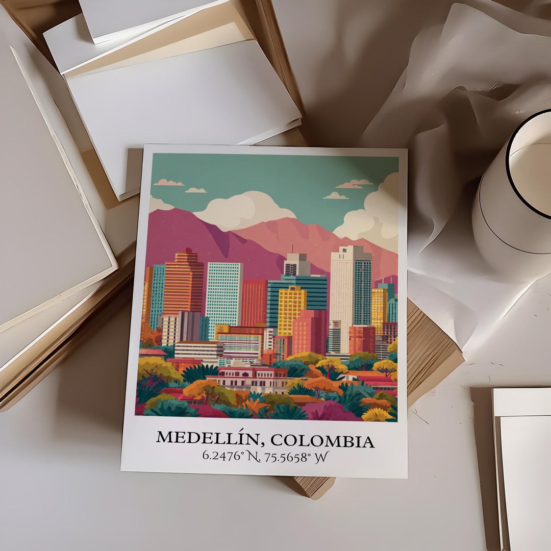 Medellín Art, Medellín Retro Travel Art, Colombia Home Decor, Colombia Gift, Colombia Travel Art, Travel Prints, Housewarming Gift
