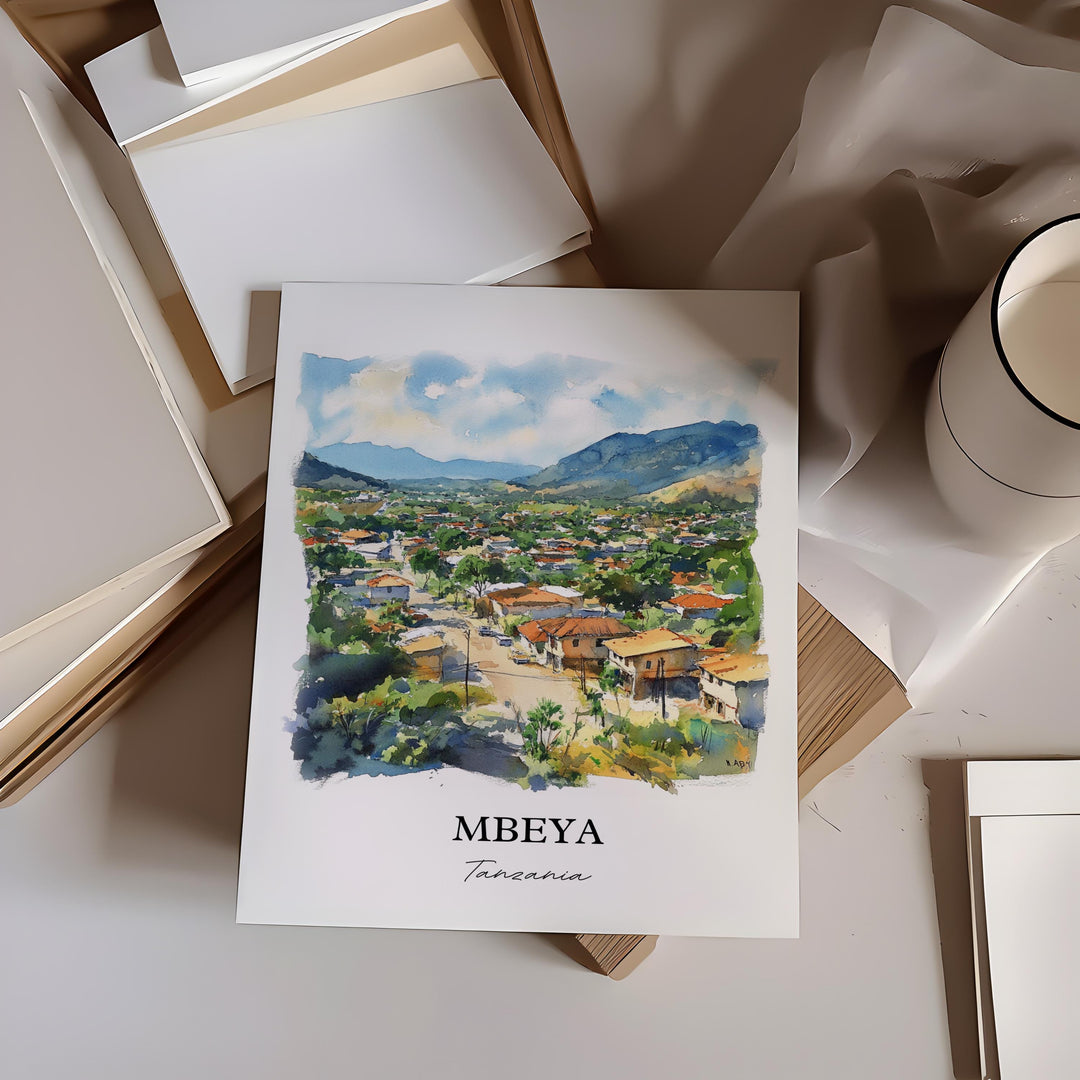 Mbeya Wall Art, Tanzania Print, Tanzania Watercolor Art, Mbeya Tanzania Gift, Travel Print, Travel Poster, Housewarming Gift