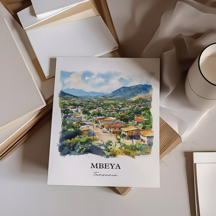 Mbeya Wall Art, Tanzania Print, Tanzania Watercolor Art, Mbeya Tanzania Gift, Travel Print, Travel Poster, Housewarming Gift