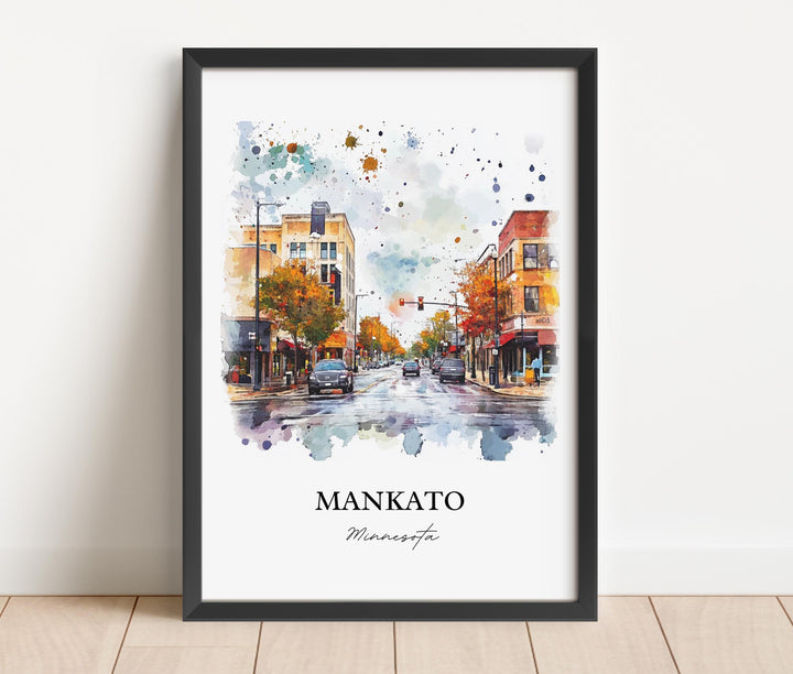 Mankato MN Wall Art,  Blue Earth MN Print, Minnesota Watercolor Art, Mankato Gift, Travel Print, Travel Poster, Housewarming Gift