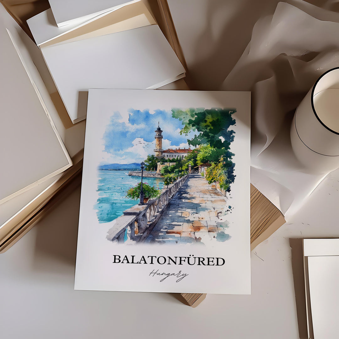 Balatonfured Wall Art, Lake Balaton Print, Hungary Watercolor Art, Balatonfured Hungary Gift, Travel Print, Travel Poster, Housewarming Gift