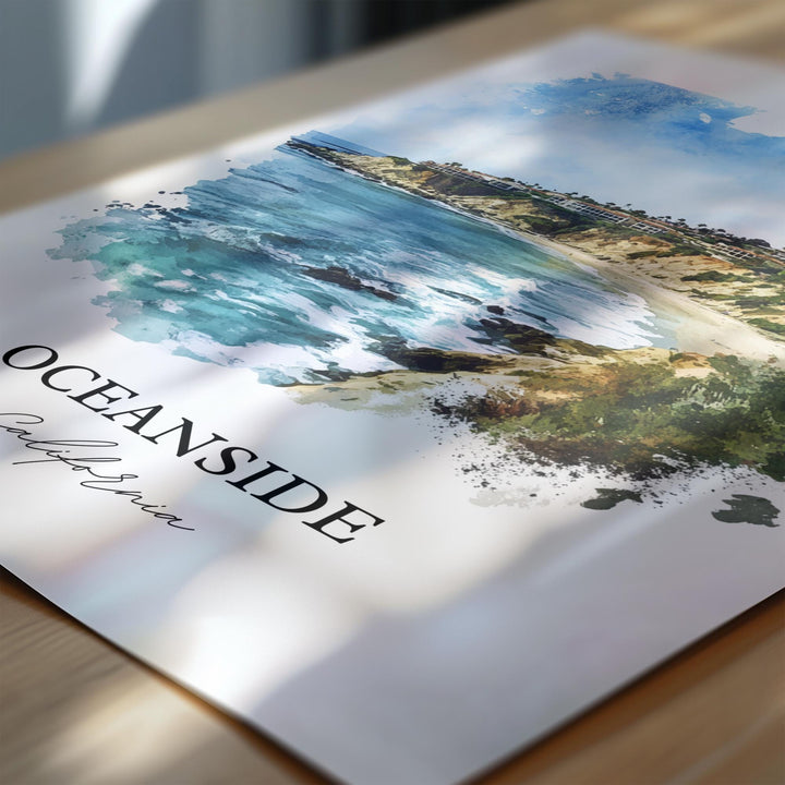 Oceanside CA Wall Art, Harbor Beach Print, SoCal Watercolor Art, Oceanside CA Gift, Travel Print, Travel Poster, Housewarming Gift