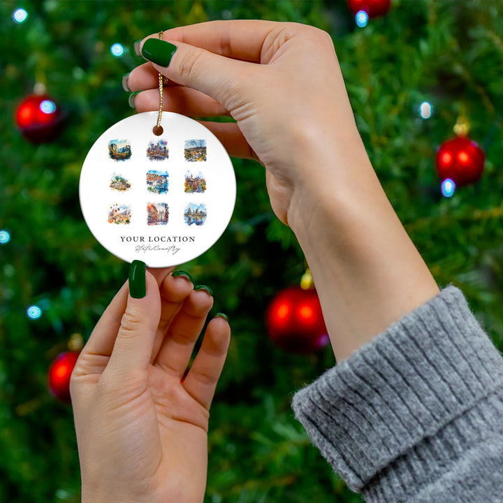 Custom Location Ornament: Unique Travel Souvenir, Custom Location Xmas Ornament, and Travel Lover Christmas Gift