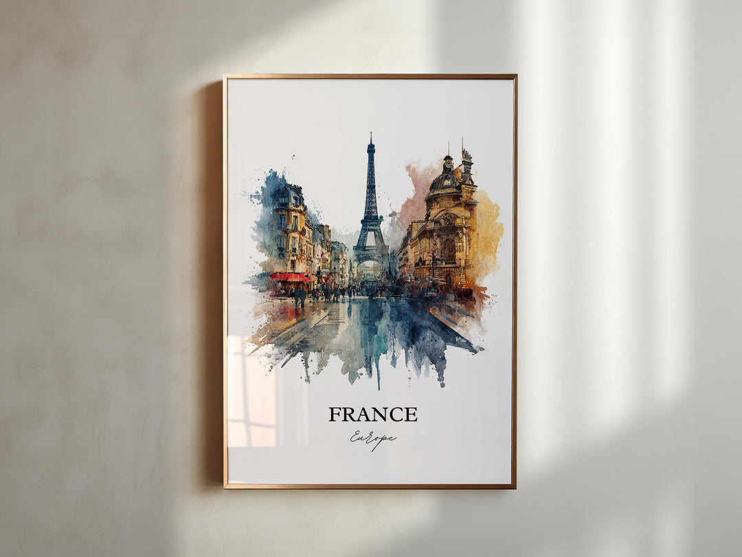 France Wall Art, France Print, France Watercolor Art, France Country Gift, Travel Print, Travel Poster, Housewarming Gift