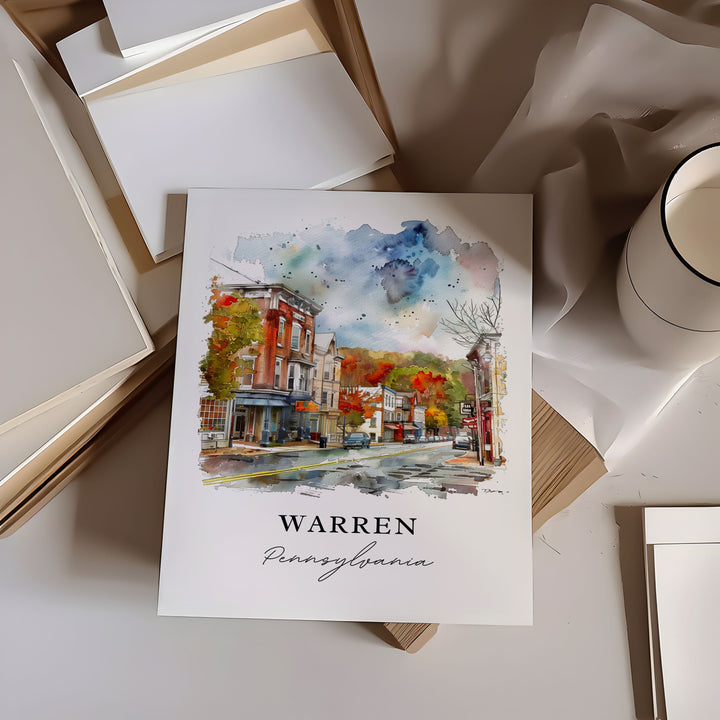 Warren PA Wall Art, Warren Print, Pennsylvania Watercolor, Warren Pennsylvania Gift,