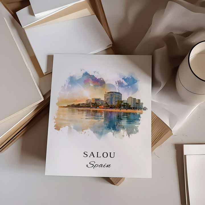 Salou traditional travel art - Spain, Salou poster, Wedding gift, Birthday present, Custom Text, Personalised Gift