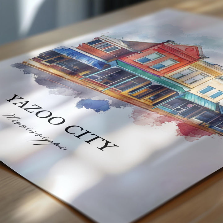 Yazoo City MS Wall Art, Yazoo City Print, Mississippi Watercolor Art, Yazoo City Gift, Travel Print, Travel Poster, Housewarming Gift