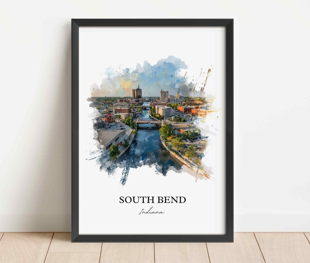 South Bend, Indiana Wall Art, South Bend Print, Indiana Watercolor Art, South Bend Indiana Gift, Travel Print, Travel Poster, Housewarming Gift