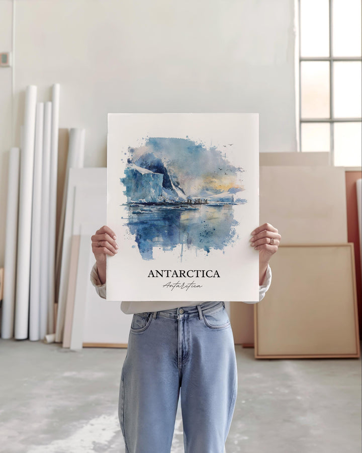 Antarctica Wall Art, Antarctica Print, Antarctica Watercolor Art, Antarctica Gift, Travel Print, Travel Poster, Housewarming Gift