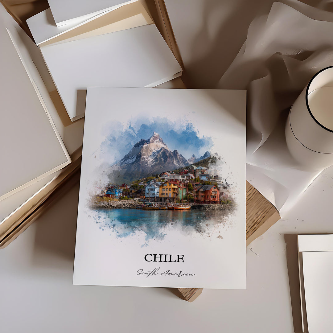 Chile Wall Art, Chile Print, Chile Watercolor Art, Chile Country Gift, Travel Print, Travel Poster, Housewarming Gift