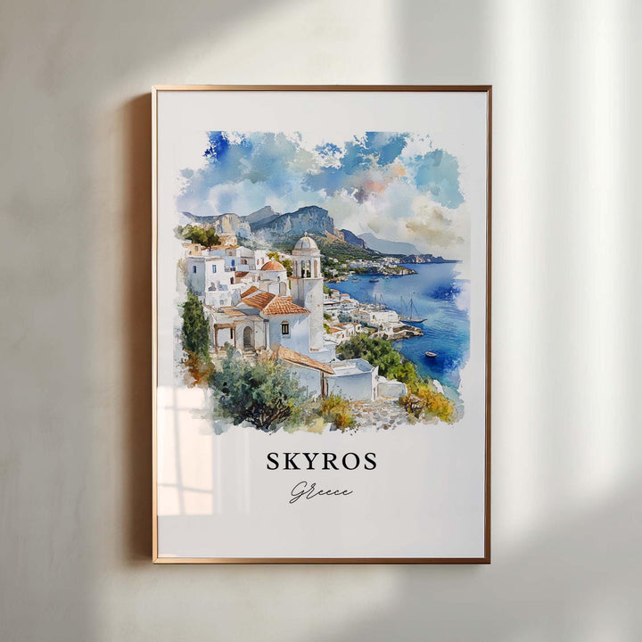 Skyros Wall Art, Skyros Greece Print, Skyros Watercolor Art, Sporades Islands Gift, Travel Print, Travel Poster, Housewarming Gift