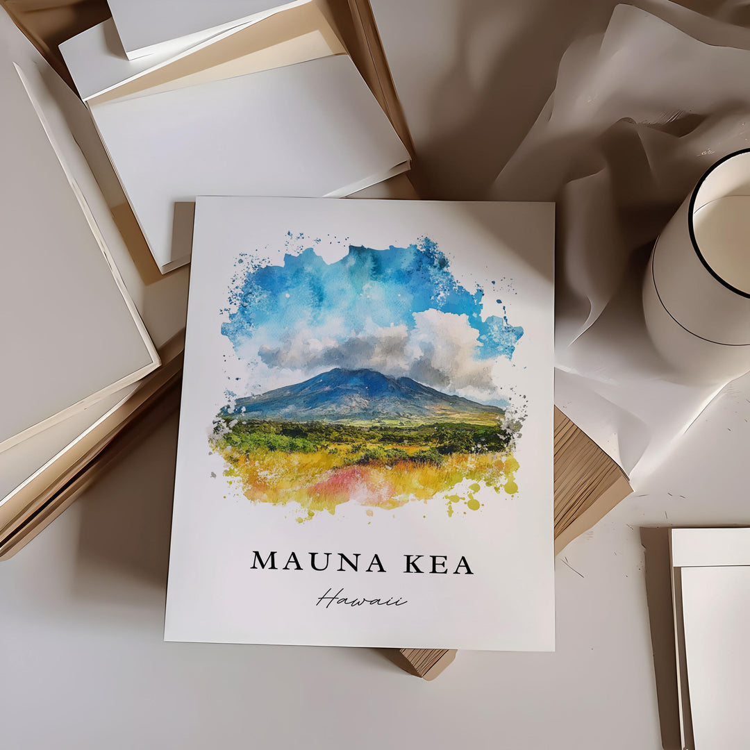 Mauna Kea Wall Art, Mauna Kea Hawaii Print, Mauna Kea Watercolor, Mauna Kea HI Gift,