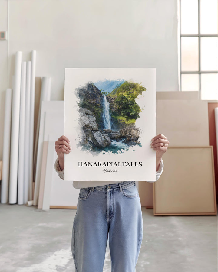 Hanakapiai Falls Wall Art, Na Pali Coast Print, Kauai Watercolor Art, Hanakapiai Falls Gift, Travel Print, Travel Poster, Housewarming Gift