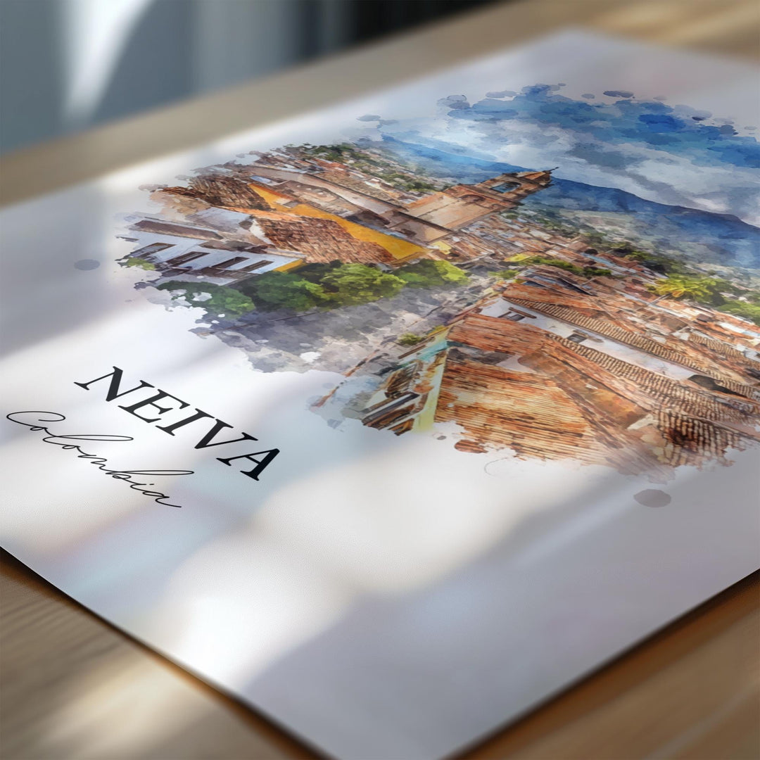 Neiva Colombia Wall Art, Dept of Huila Print, Colombia Watercolor Art, Neiva Colombia Gift, Travel Print, Travel Poster, Housewarming Gift