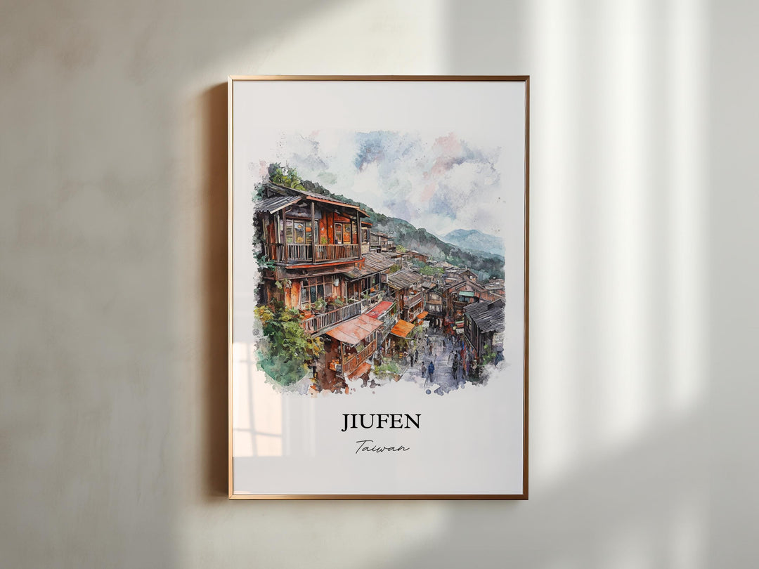 Jiufen Taiwan Wall Art, Jiufen Taiwan Print, Taiwan Watercolor Art, Jiufen Gift, Travel Print, Travel Poster, Housewarming Gift