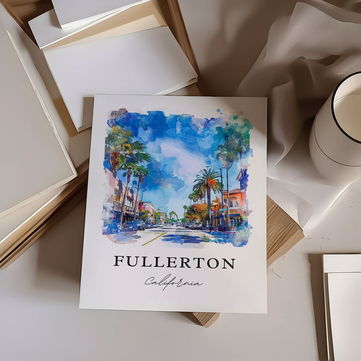 Fullerton CA Art, Fullerton Print, Fullerton Watercolor Art, Orange County California Gift,