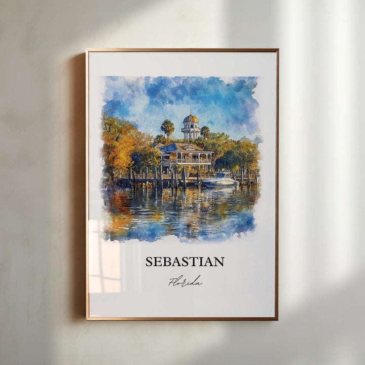 Sebastian Florida Wall Art, Florida Print, Indian River County Watercolor, Sebastian FL Gift, Travel Print, Travel Poster, Housewarming Gift