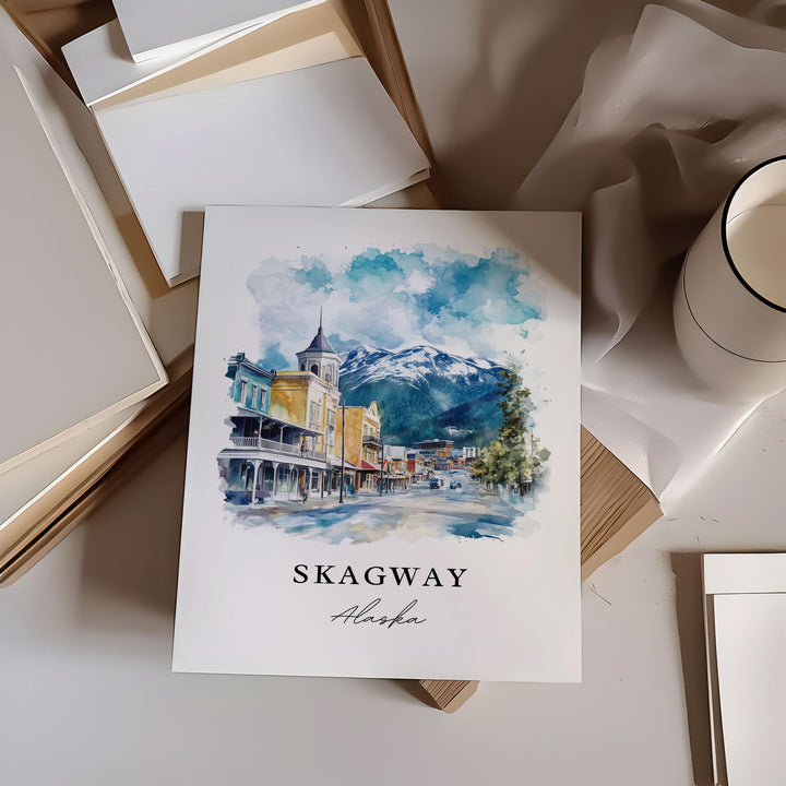 Skagway Alaska Wall Art, Skagway Print, Skagway Town Watercolor Art, Inside Passage AK Gift,