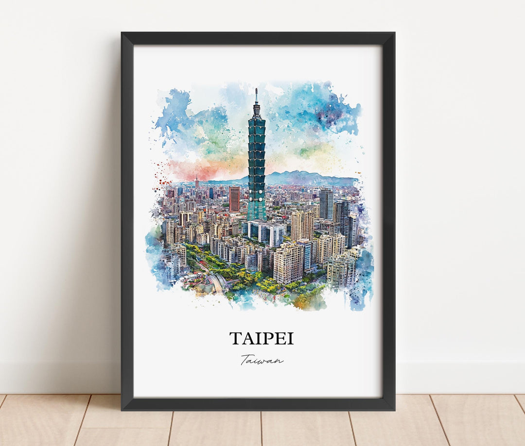 Taipei Wall Art, Taipei Skyline Print, Taiwan Watercolor Art, Taipei Taiwan Gift, Travel Print, Travel Poster, Housewarming Gift