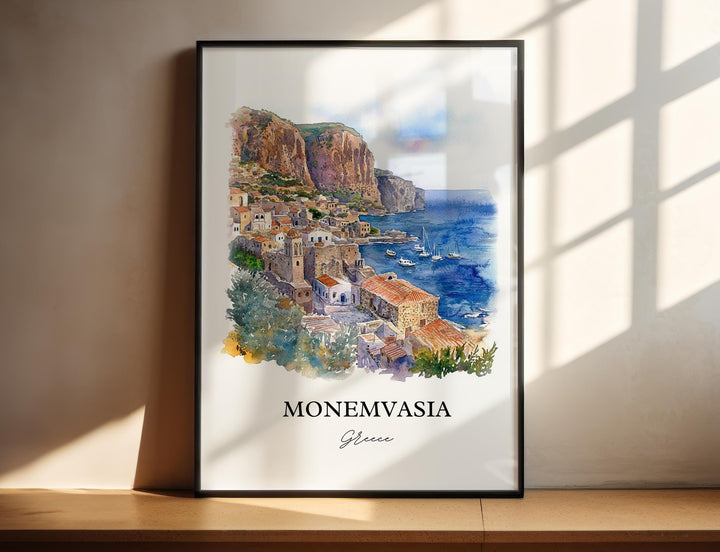Monemvasia Wall Art, Laconia Print, Greece Watercolor Art, Monemvasia Gift, Travel Print, Travel Poster, Housewarming Gift