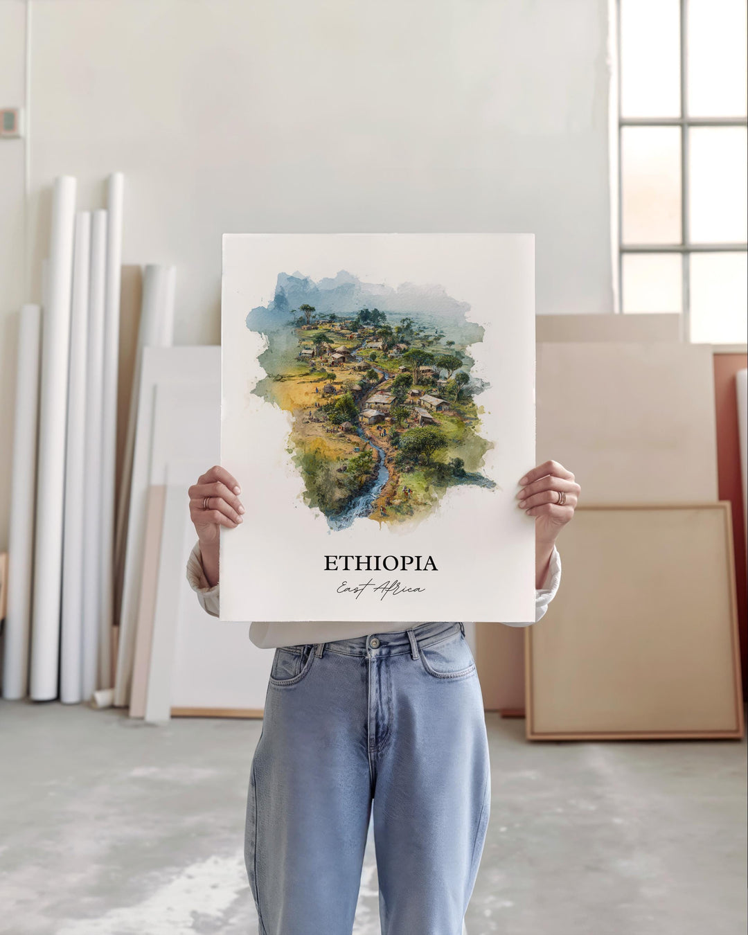 Ethiopia Wall Art, Ethiopia Country Print, Ethiopia Watercolor Art, Ethiopia Gift, Travel Print, Travel Poster, Housewarming Gift