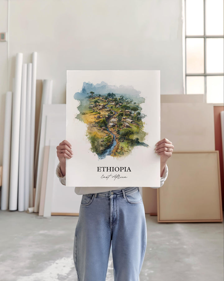 Ethiopia Wall Art, Ethiopia Country Print, Ethiopia Watercolor Art, Ethiopia Gift, Travel Print, Travel Poster, Housewarming Gift