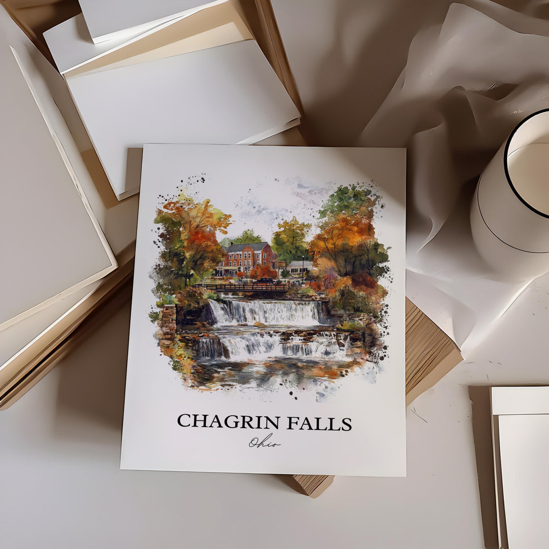 Chagrin Falls OH Wall Art, Cuyahoga County Print, Cleveland Watercolor, Chagrin Falls Gift, Travel Print, Travel Poster, Housewarming Gift