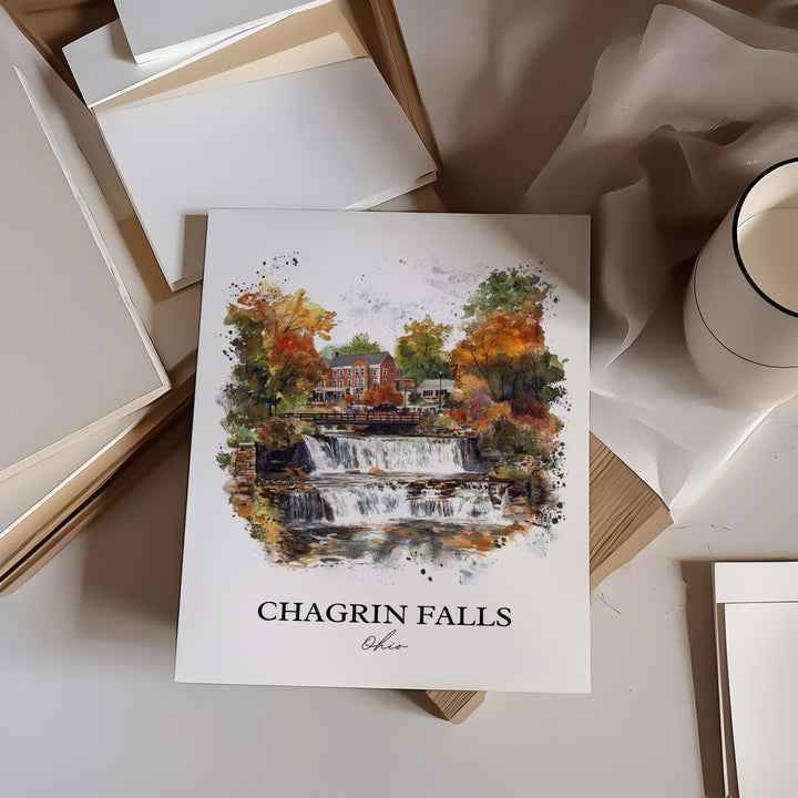 Chagrin Falls OH Wall Art, Cuyahoga County Print, Cleveland Watercolor, Chagrin Falls Gift, Travel Print, Travel Poster, Housewarming Gift