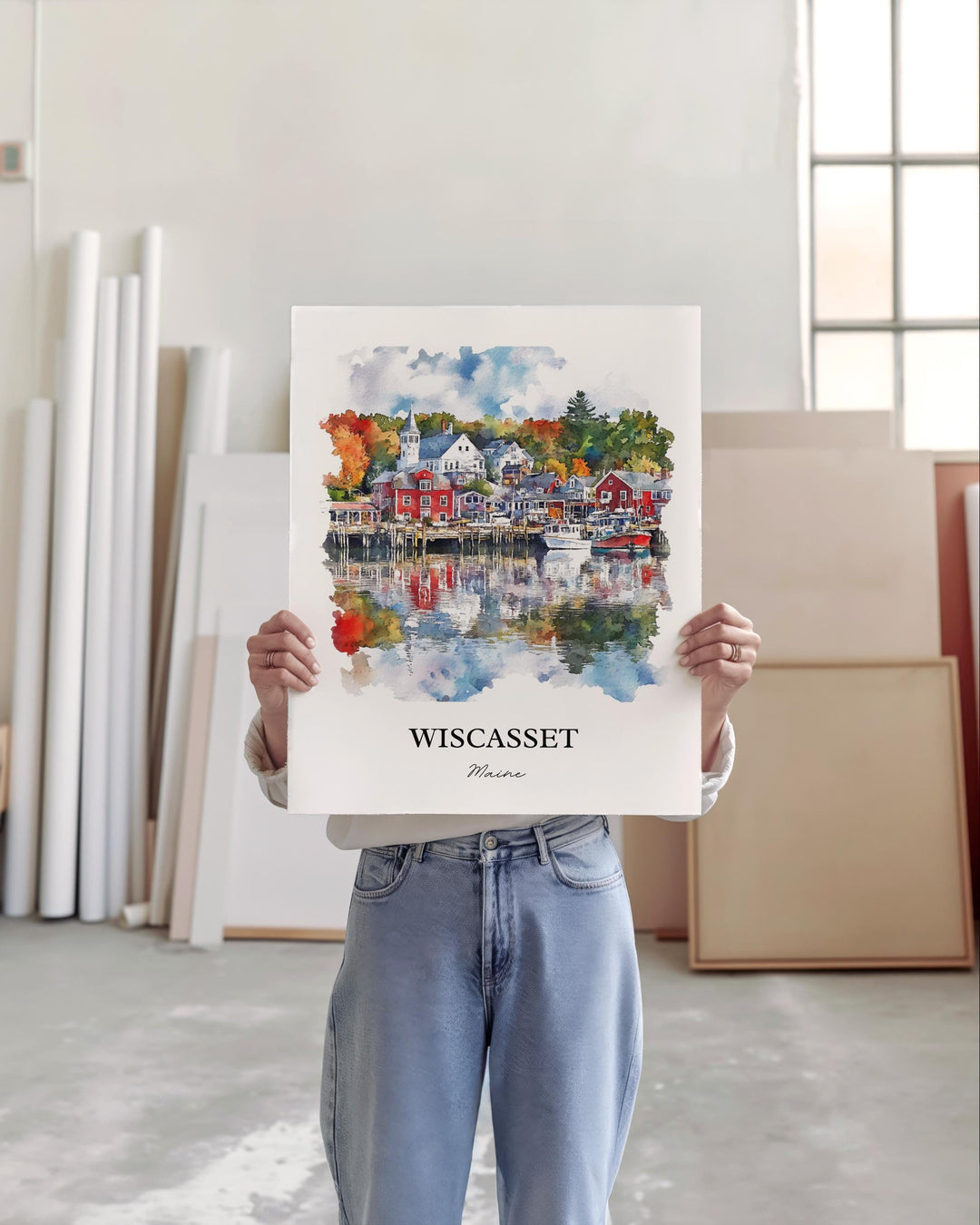 Wiscasset Wall Art, Lincoln County ME Print, Maine Watercolor Art, Wiscasset Maine Gift, Travel Print, Travel Poster, Housewarming Gift