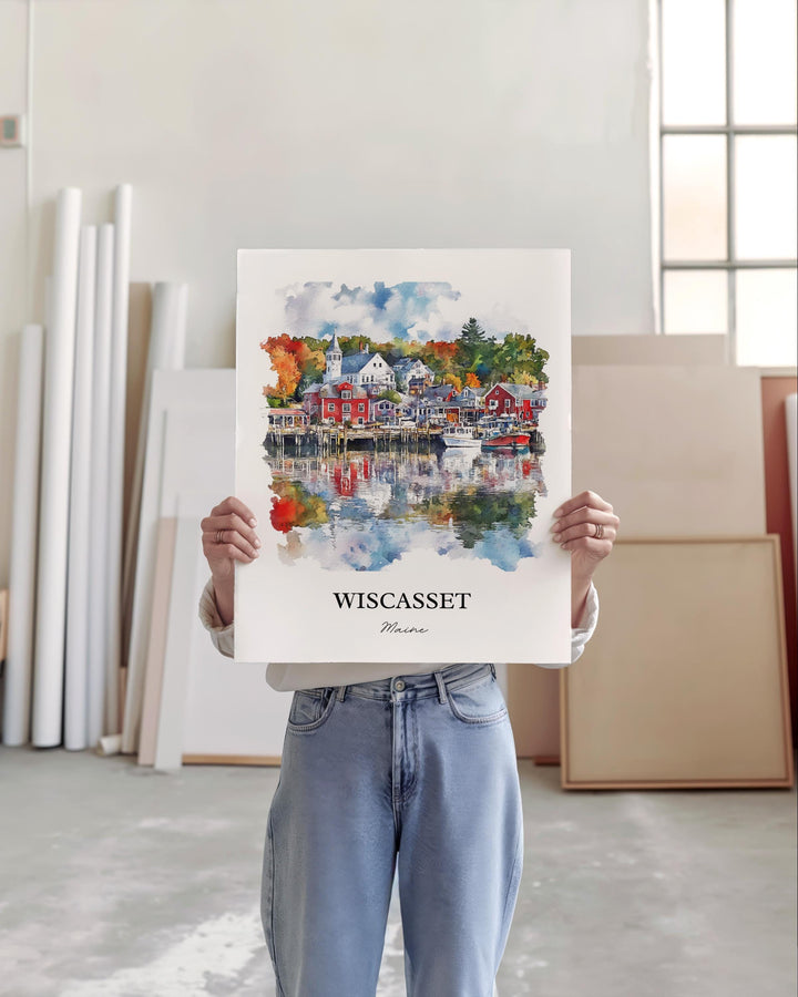 Wiscasset Wall Art, Lincoln County ME Print, Maine Watercolor Art, Wiscasset Maine Gift, Travel Print, Travel Poster, Housewarming Gift