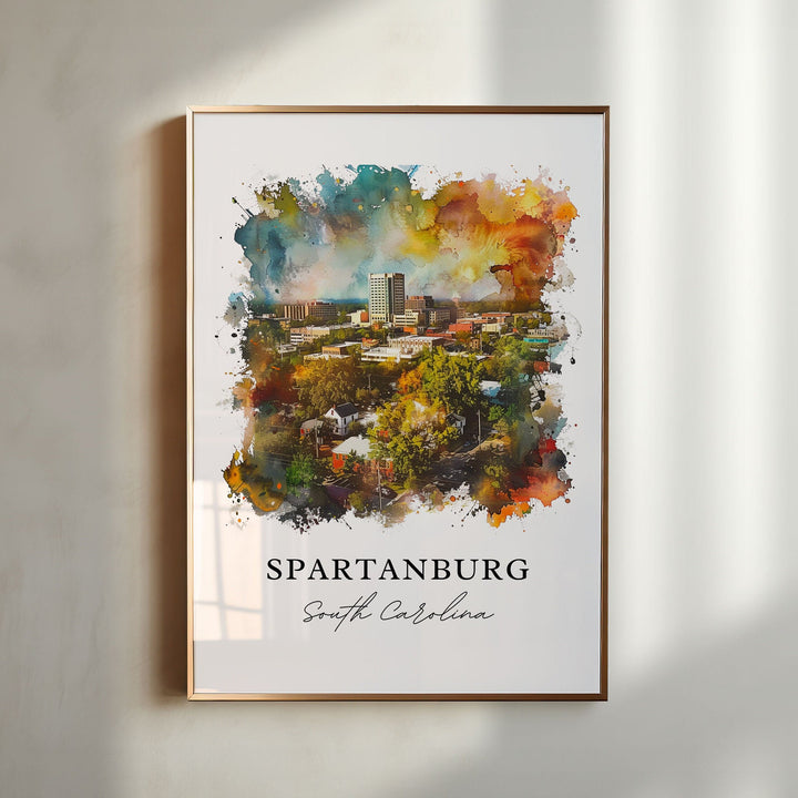 Spartanburg SC Wall Art, Spartanburg SC Print, Spartanburg Watercolor, Spartanburg Gift,