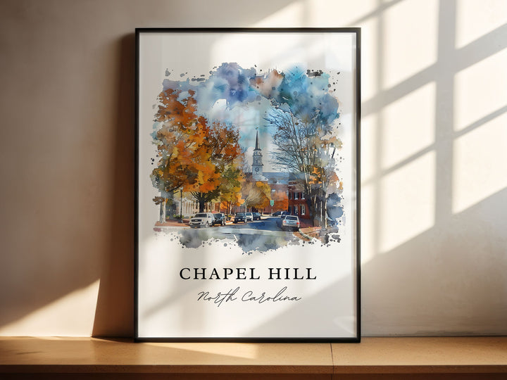 Chapel Hill Wall Art, Chapel Hill NC Print, UNC Watercolor Art, Chapel Hill NC Gift,