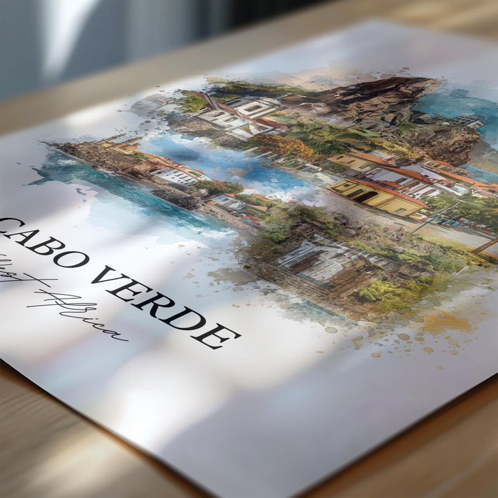 Cabo Verde Wall Art, West Africa Print, Cabo Verde Watercolor Art, Cabo Verde Gift, Travel Print, Travel Poster, Housewarming Gift