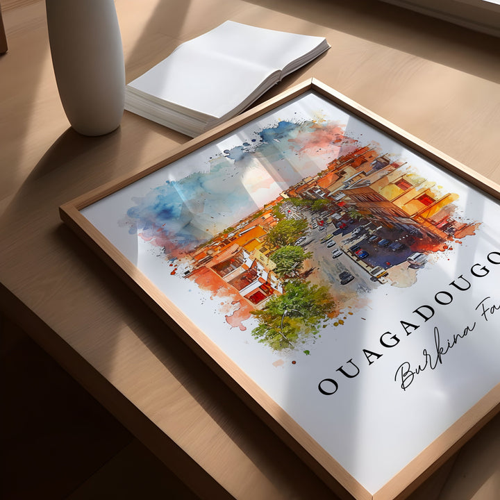 Ouagadougou watercolor travel art - Burkina Faso, Ouagadougou print, Wedding gift, Birthday present, Custom Text, Perfect Gift