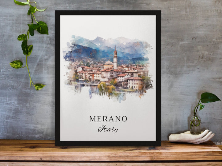 Merano traditional travel art - Italy, Merano poster, Wedding gift, Birthday present, Custom Text, Personalised Gift