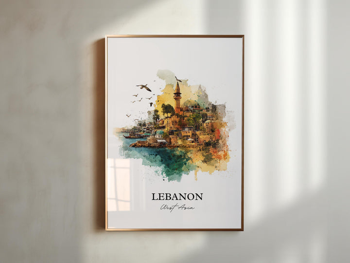 Lebanon Wall Art, Lebanon Print, Lebanon Watercolor Art, Lebanon Country Gift, Travel Print, Travel Poster, Housewarming Gift