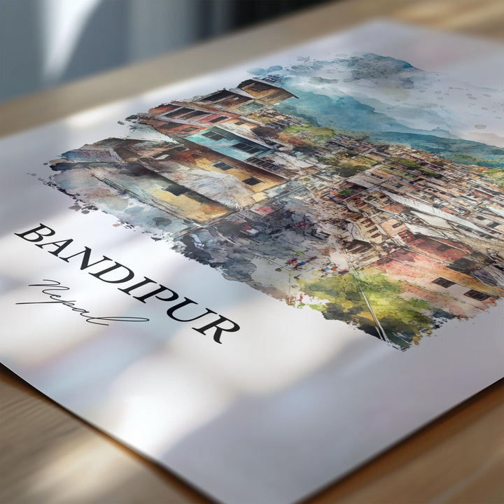 Bandipur Nepal Wall Art, Gandaki Province Print, Nepal Watercolor Art, Bandipur Nepal Gift, Travel Print, Travel Poster, Housewarming Gift